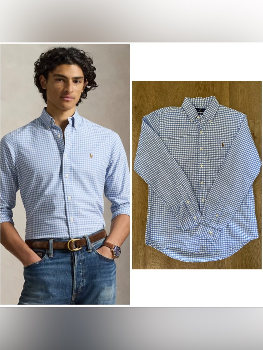Ralph Lauren Classic Fit Blue White Gingham Oxford Button-Down Shirt